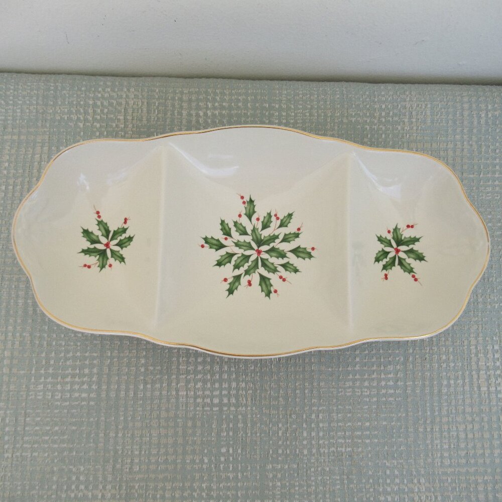 Vintage Lenox American By Design Holiday Divided Server Holly Berries New 14" L